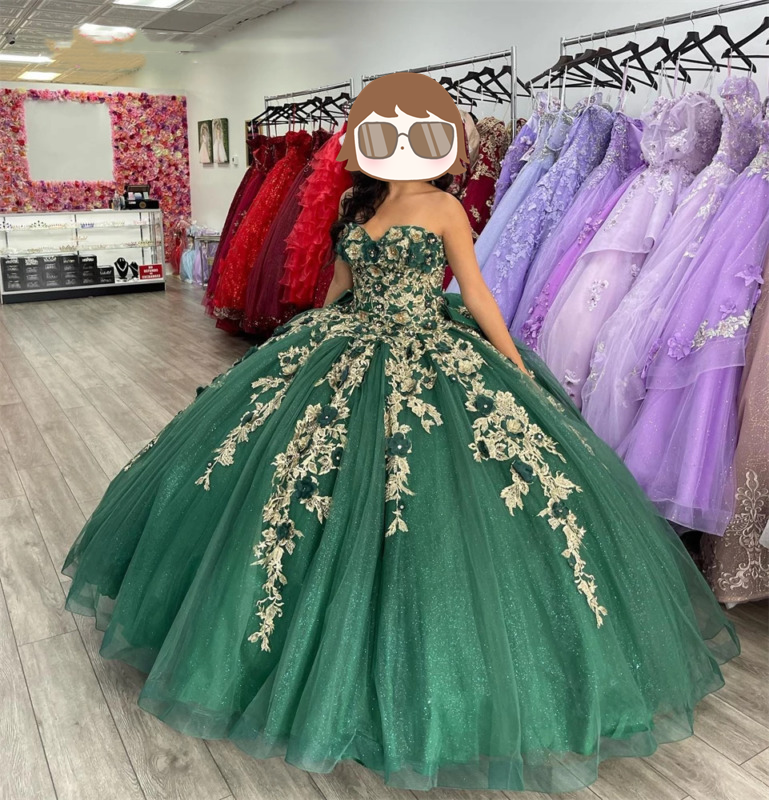 Green Swetheart Quinceanera Dresses Birthday Prom 3D Flowers Ball Gown Simplepromdress Green Swetheart Quinceanera Dresses Birthday Prom 3D Flowers Ball Gown Simplepromdress