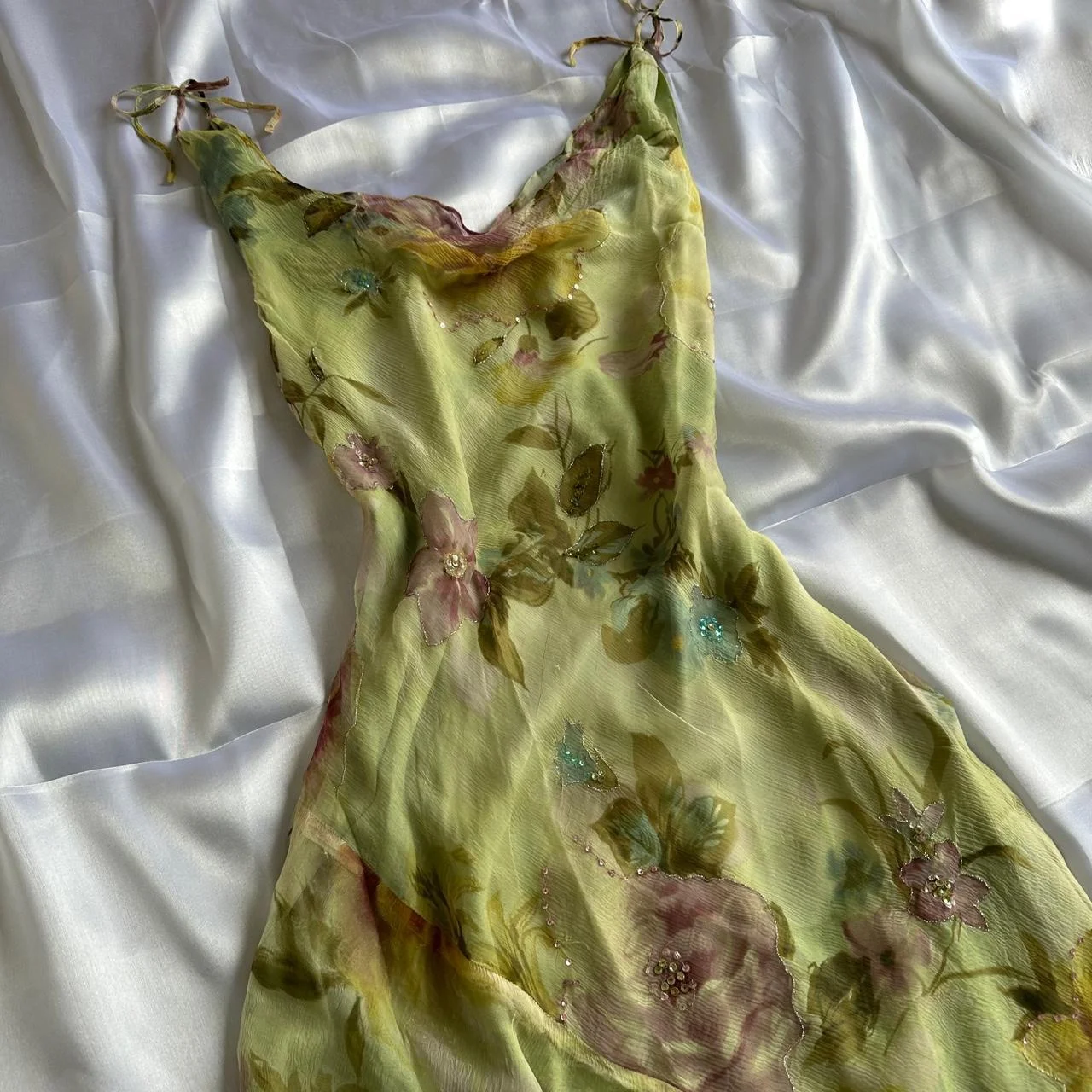 Vintage Chiffon Printed Floral Green Short Homecoming Dress Cocktail Dress Y9747