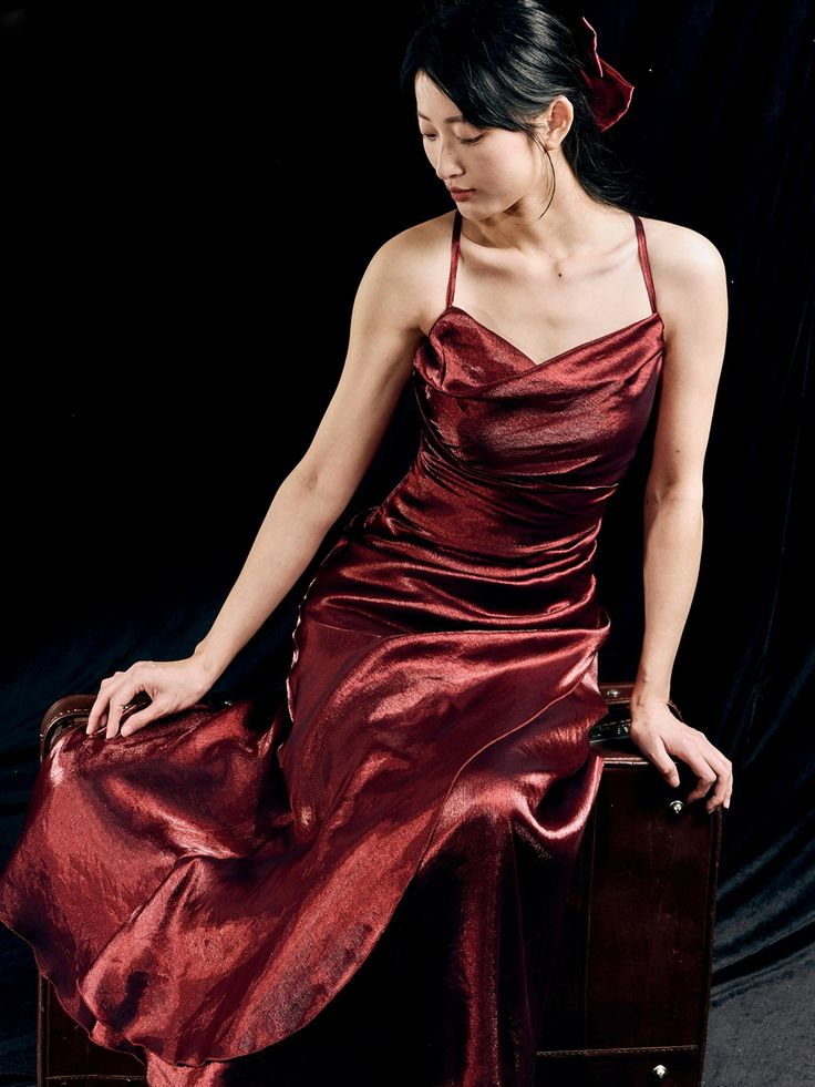 Simple Red Satin Asymmetrical Flounce Hem Party Dress Evening Dress Y8784
