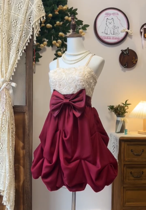 Vintage Spaghetti Straps Rose Flowers Homecoming Dress Burgundy A Line Cocktail Dress Y8970