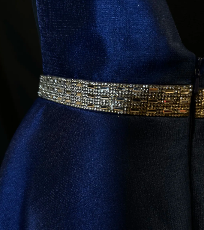 Elegant Spaghetti Straps Satin Beaded Homecoming Dress Navy Blue A Line Backless Cocktail Dress Y8953