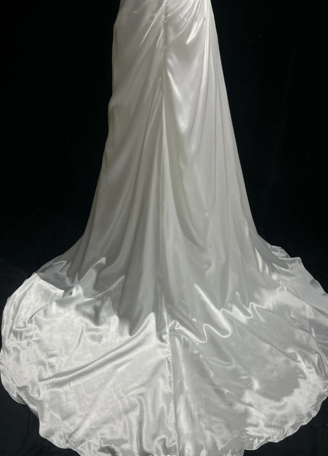 Classy Strapless White Satin Beaded Mermaid Wedding Dress Long Bridal Gowns SP1800