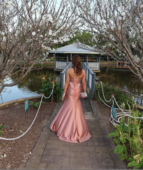 Pretty Rose Pink Beaded Satin Mermaid Slit Long Wedding Guest Dress Birthday Party Dress SP1354