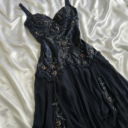 Vintage Navy Blue Satin Chiffon Beaded Graduation Homecoming Dress Mini Cocktail Dress Y9737