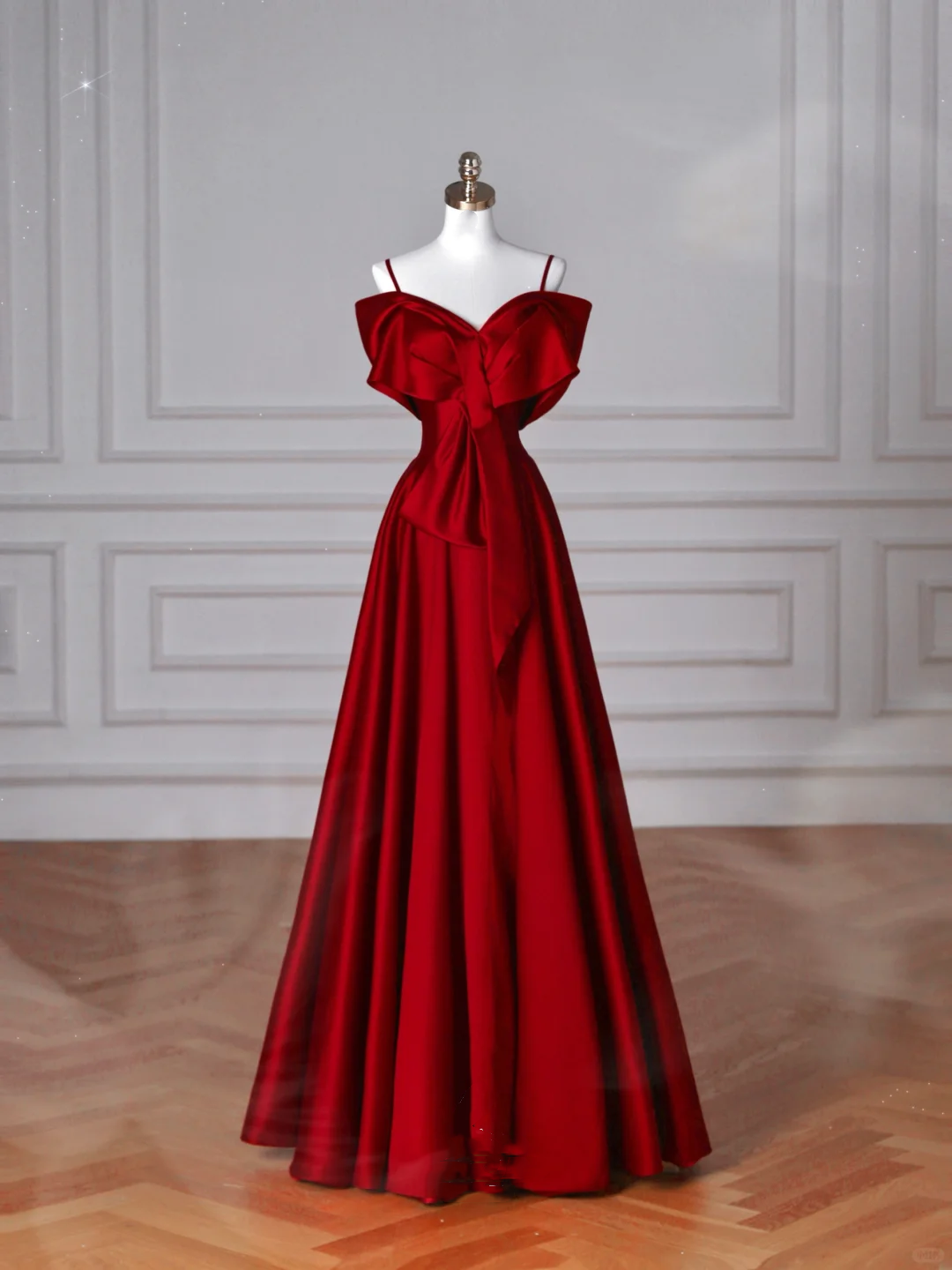 Red Satin Off The Shoulder Prom Dress,Bow A Line Evening Dress Y8626