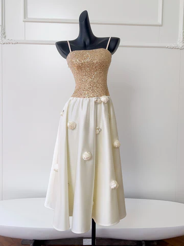 Sparkling Gold Sequins Homecoming Dress Spaghetti Straps Mini Party Dress Y8821