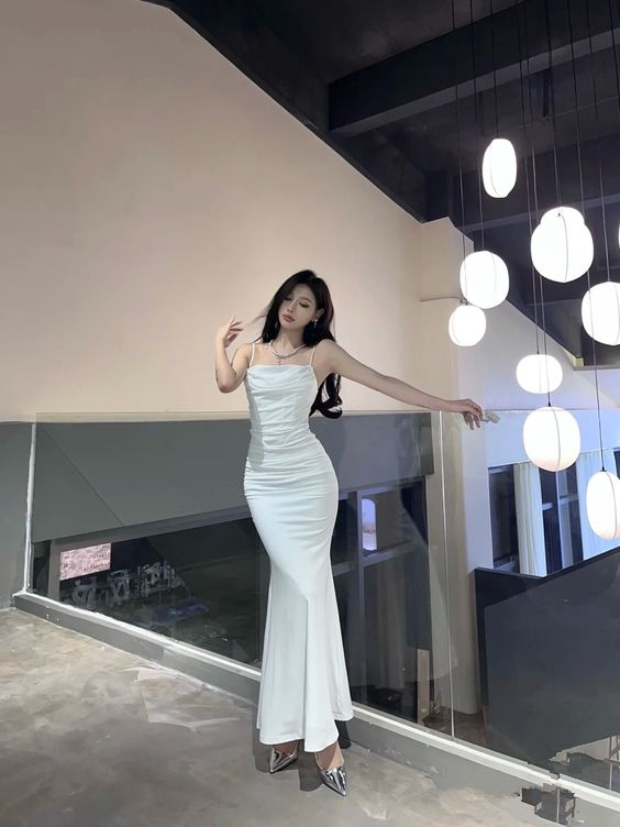 Classic White Mermaid Prom Dress,White Evening Dress Y6872