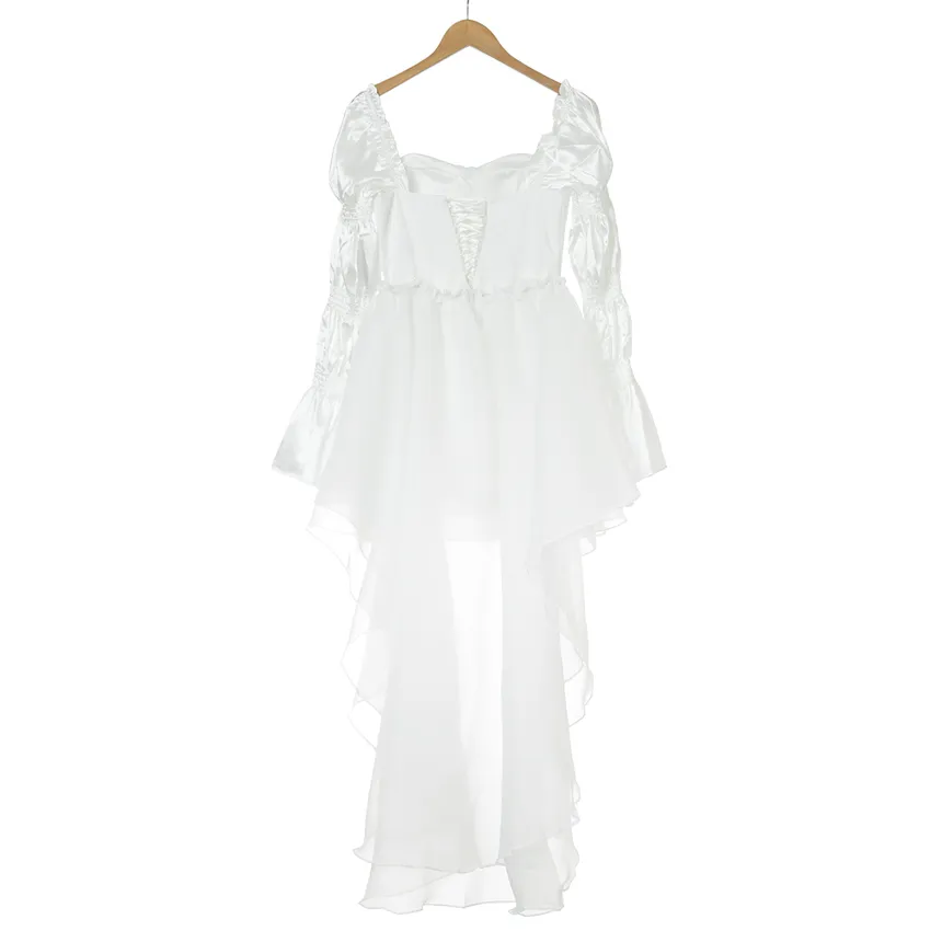 White Tea Break Dress, Romantic Prom Dress,Ruffle Corset Top, Graduation Dress, Flowy Princess Dress Y5384