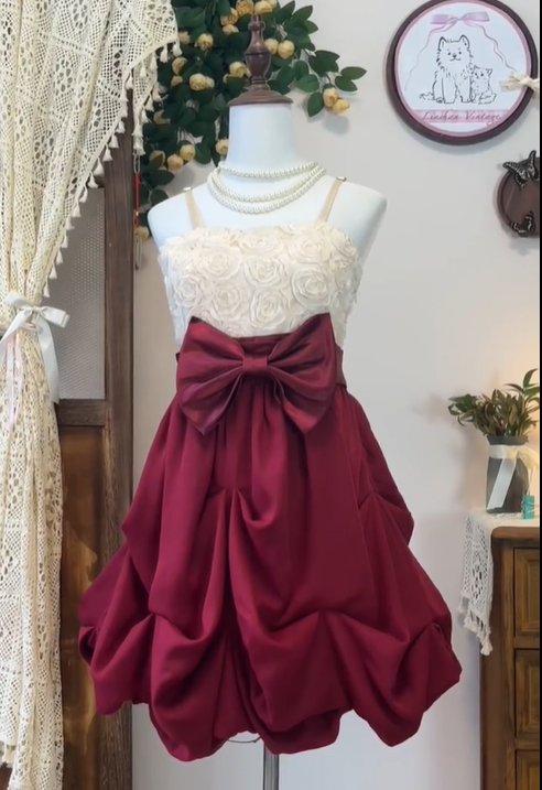 Vintage Spaghetti Straps Rose Flowers Homecoming Dress Burgundy A Line Cocktail Dress Y8970