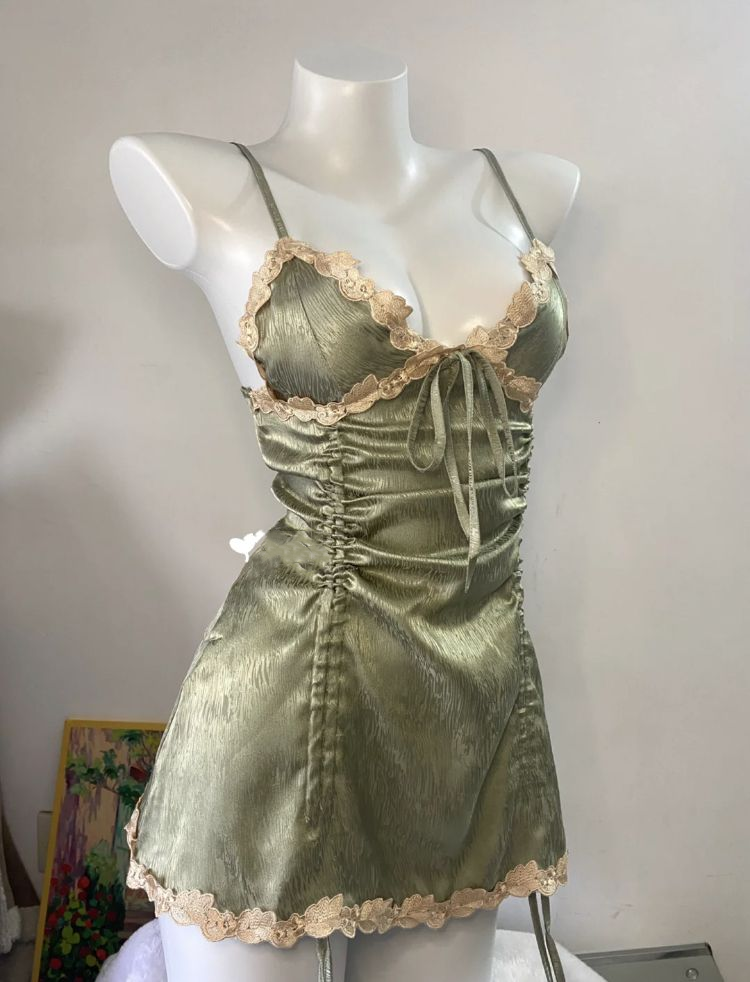 Vintage Olive Green Spaghetti Straps Short Homecoming Dress Cocktail Dress SP67