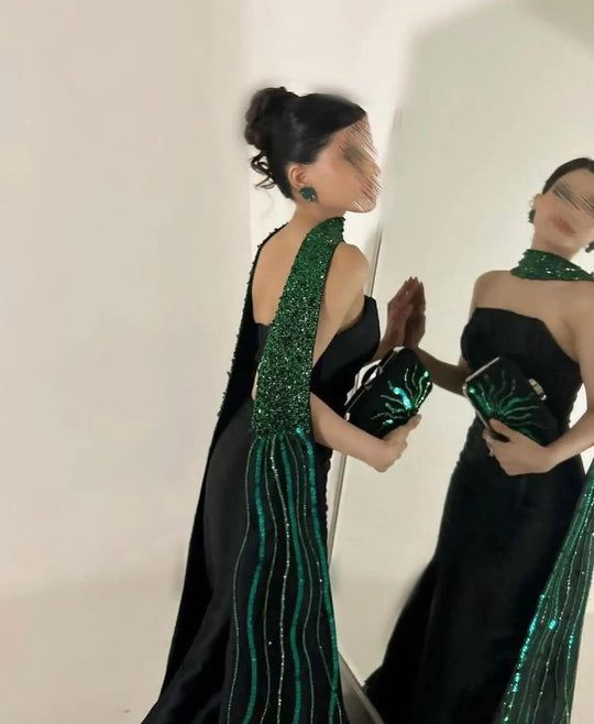 Fashion Black Satin Strapless Evening Dress,Formal Party Gown Y8174