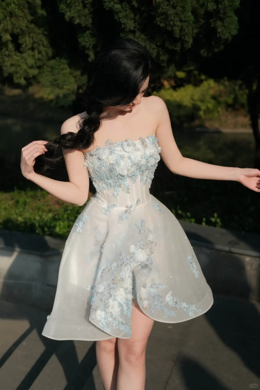Classy Strapless Organza Appliques A Line Short Formal Graduation Homecoming Dress White Birthday Outfits Y9344
