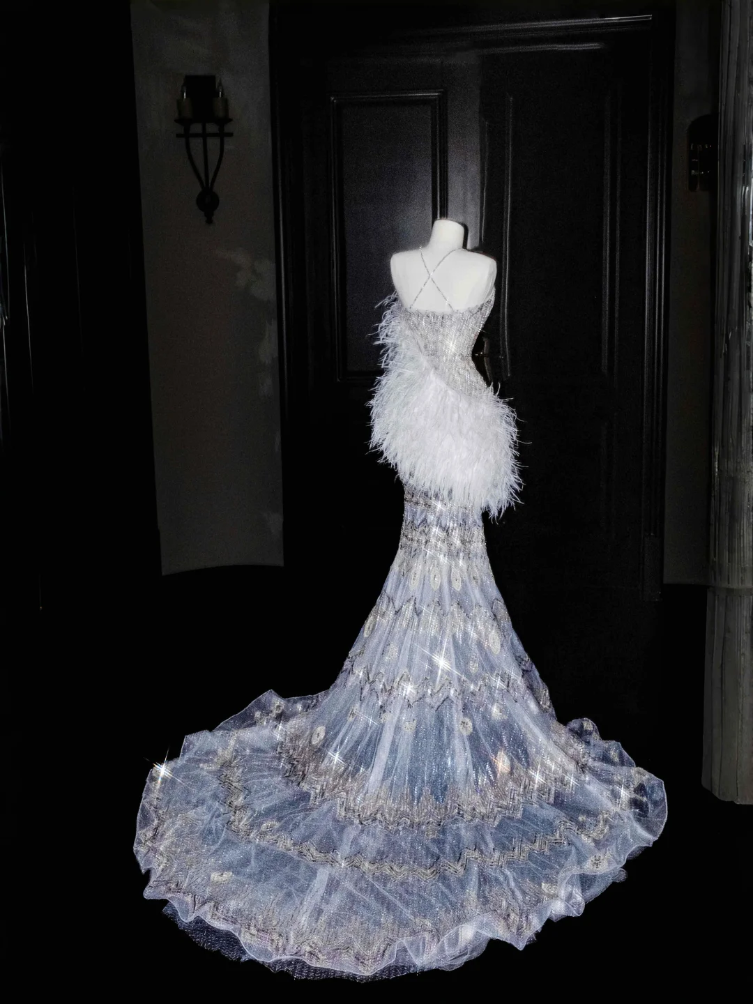 Gorgeous Mermaid Sequins Beaded Wedding Dress,Formal Prom Evening Dress Y8675