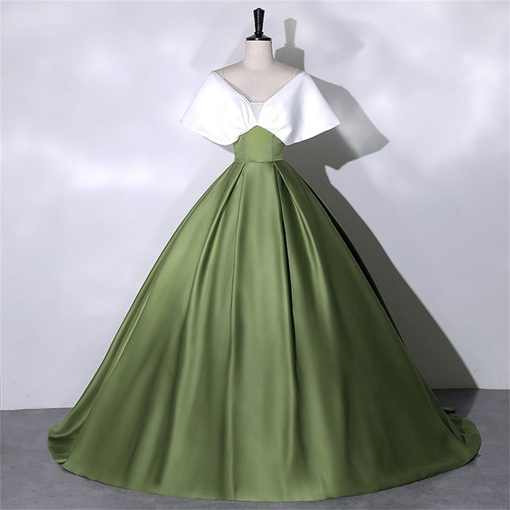 White+Green Satin Prom Dress Elegant Quinceanera Dress Floor Length Gr Simplepromdress White+Green Satin Prom Dress Elegant Quinceanera Dress Floor Length Gr Simplepromdress