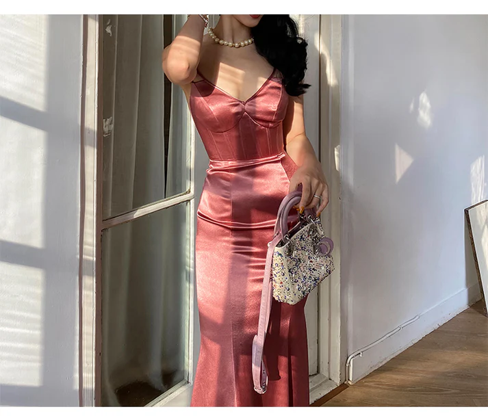 Glamorous Mermaid Backless Cross-up Satin Prom Dress Y2669
