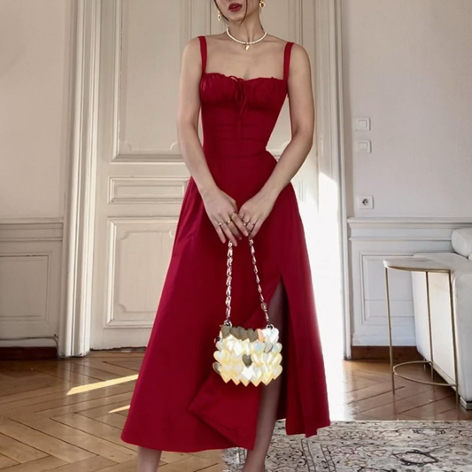 Casual Lace up Waist Controlled Slimming A Line Slip Red Party Dress,Red Prom Dress Y4581