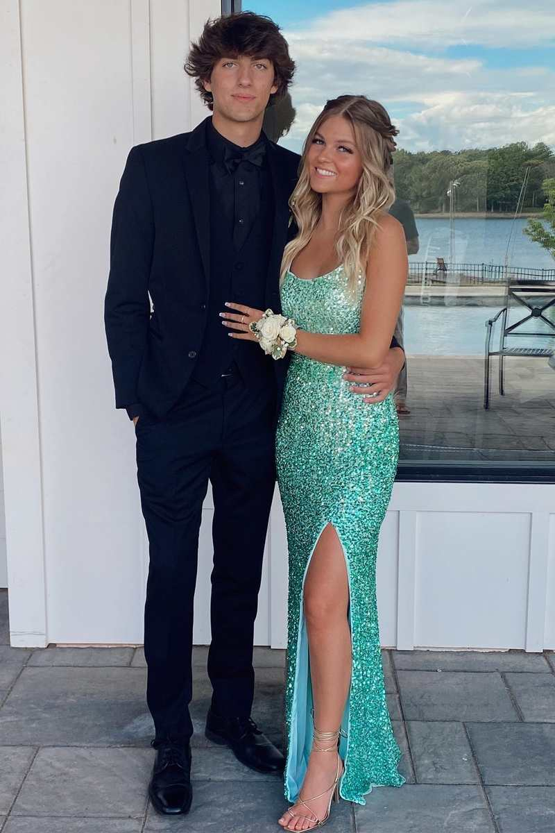 Turquoise Sequin Lace-Up Back Long Formal Prom Dress with Slit Y4143 Simplepromdress Turquoise Sequin Lace-Up Back Long Formal Prom Dress with Slit Y4143 Simplepromdress