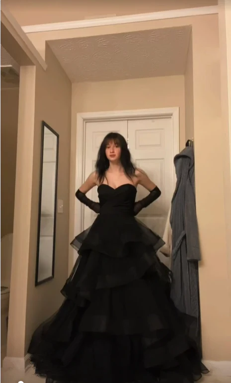 Sweetheart Black Rufflue Long Prom Evening Dress Y1624