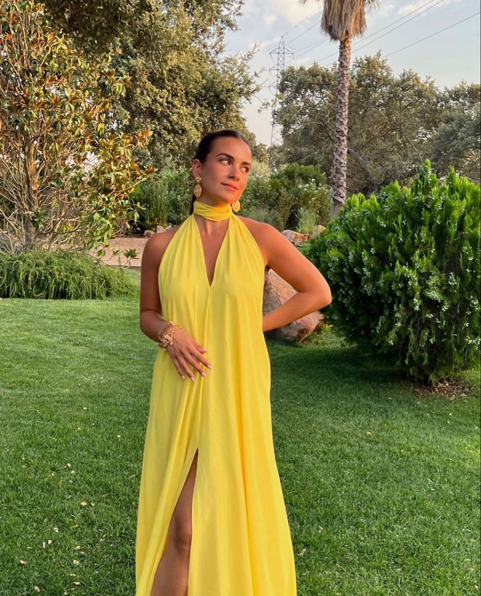 Casual Halter A line Yellow Dress Yellow Prom Dress Y4739