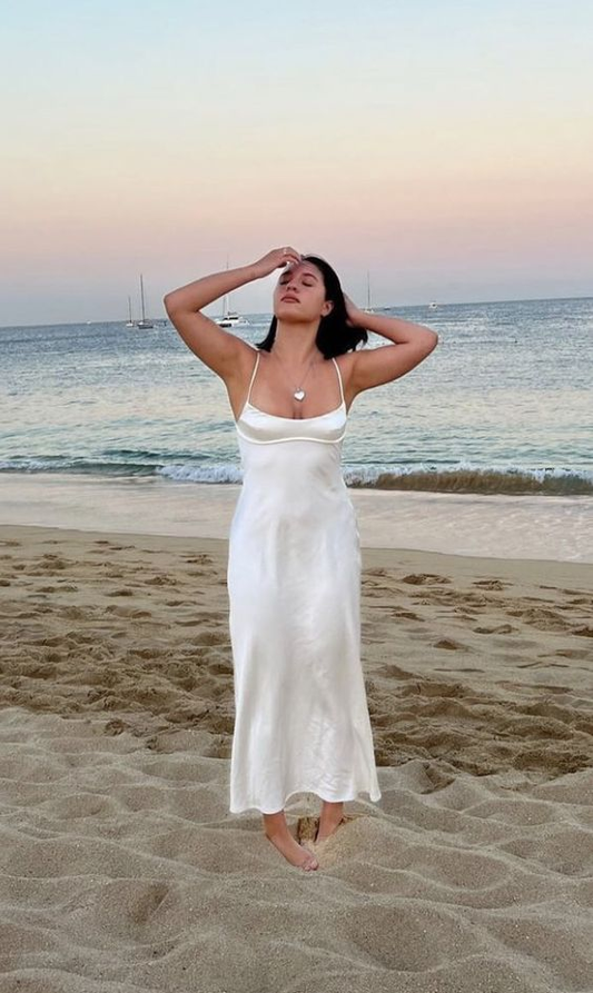 Simple White Spaghetti Straps Prom Dress,Summer Beach Dress Y7369