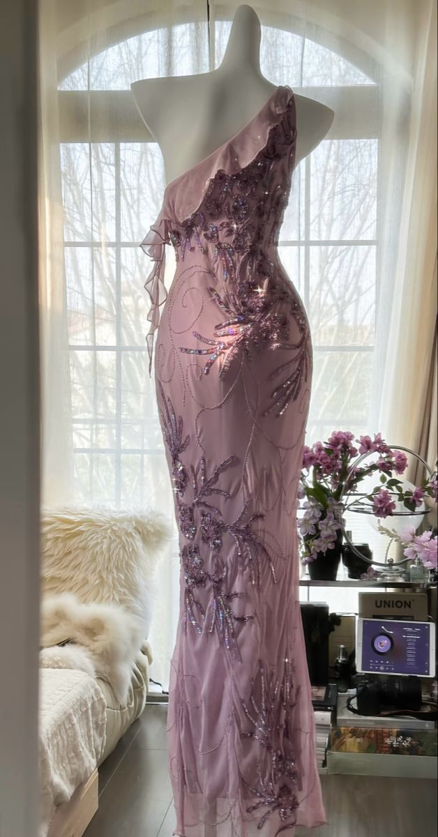 Sexy Purple Beaded Chiffon Prom Dress,One Shoulder Sheath Evening Dress Y8759