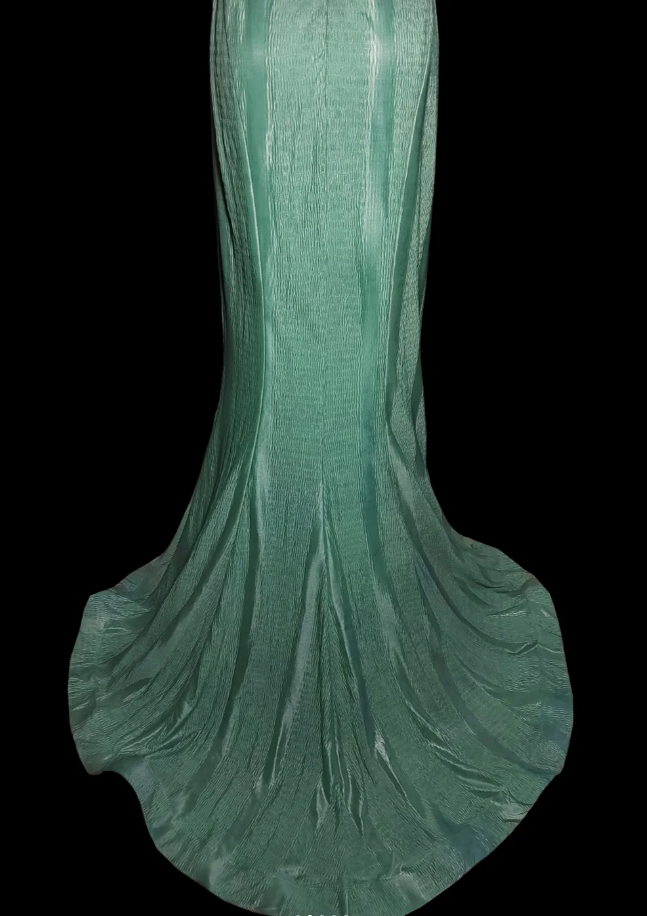 Sexy V Neck Green Satin Beaded Mermaid Party Gown Backless Long Prom Dress SP442
