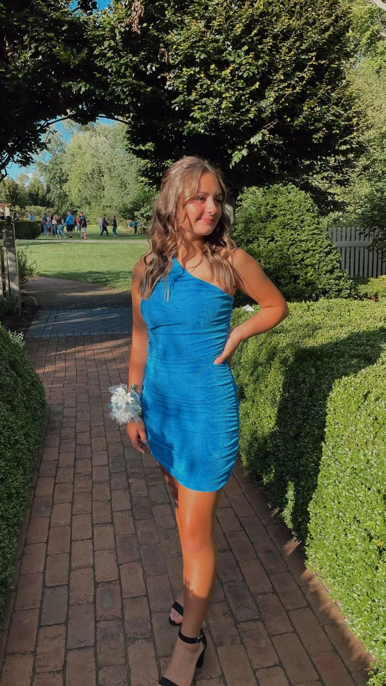 Blue One Shoulder Bodycon Dress,Tight Homecoming Dress Y3020