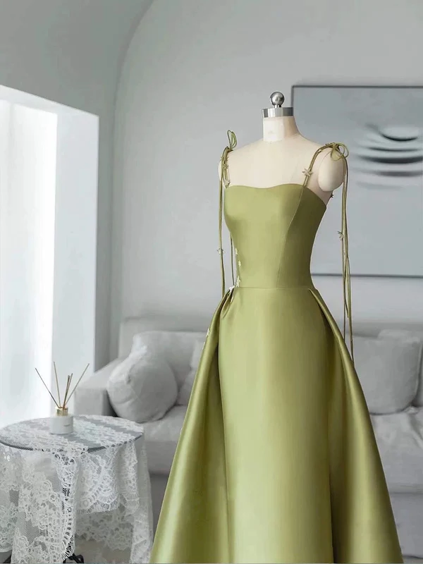 Spaghetti Straps Satin Prom Dress A-line Simple Floor Length Evening Gown Y7011