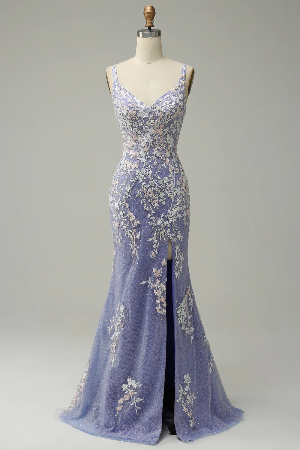 Stunning Mermaid V Neck Long Prom Dress with Appliques Beading Y4427
