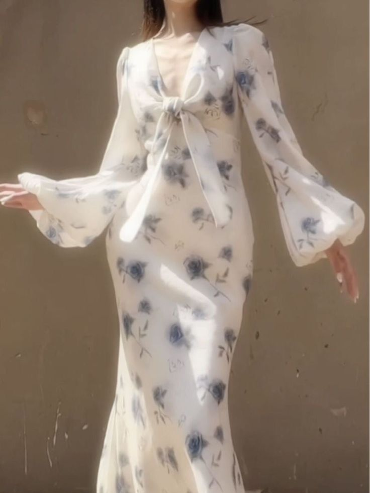 Elegant V Neck Print Floral Long Mermaid Prom Dress Evening Dress Y7738