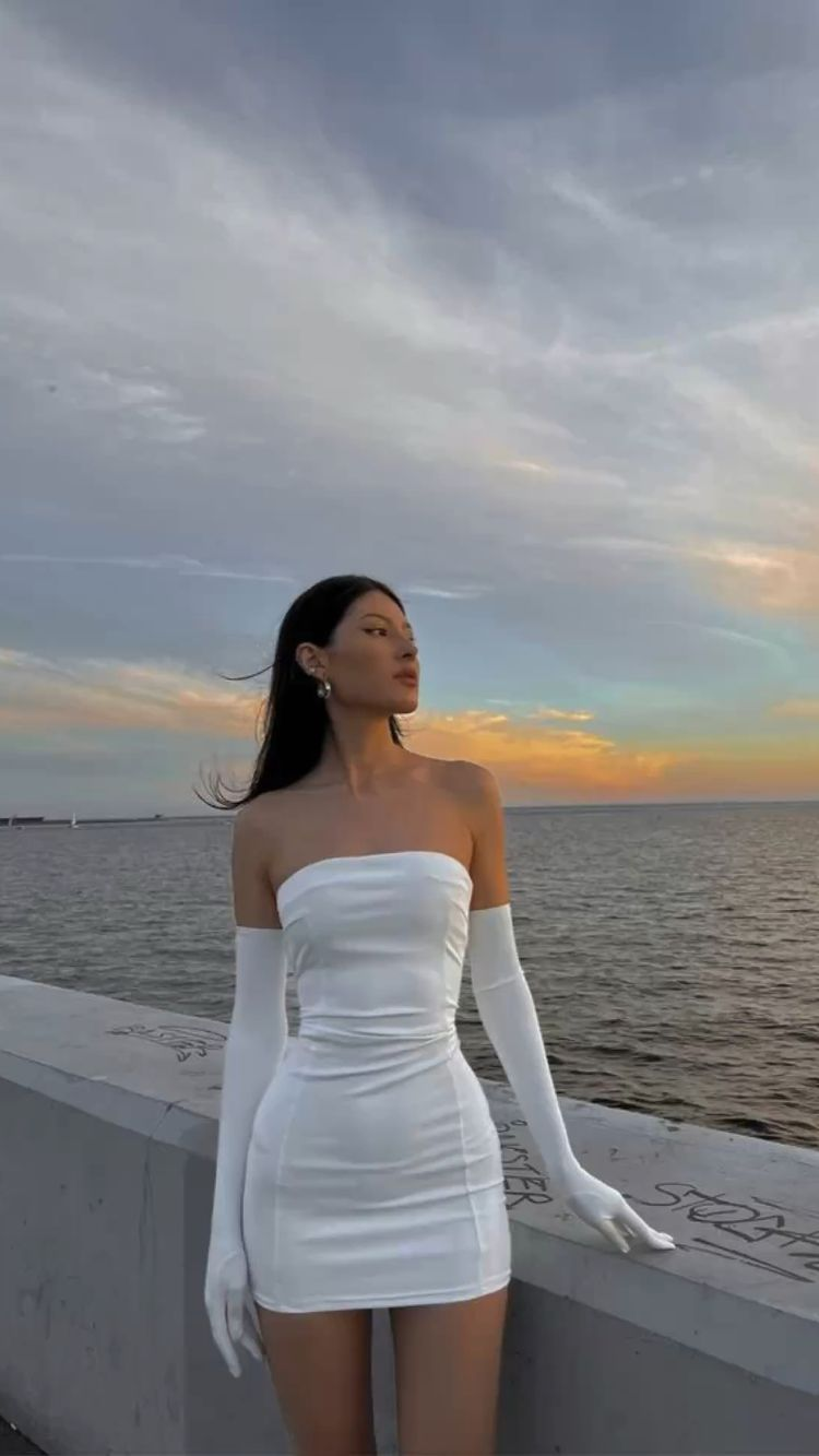 White Strapless Bodycon Dress,White Mini Homecoming Dress Y2378