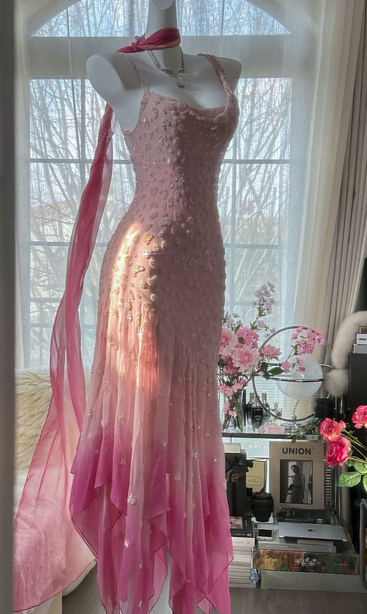 Vintage Pink Chiffon Beaded Mermaid Evening Dress Prom Dress Y8788 Simplepromdress Vintage Pink Chiffon Beaded Mermaid Evening Dress Prom Dress Y8788 Simplepromdress