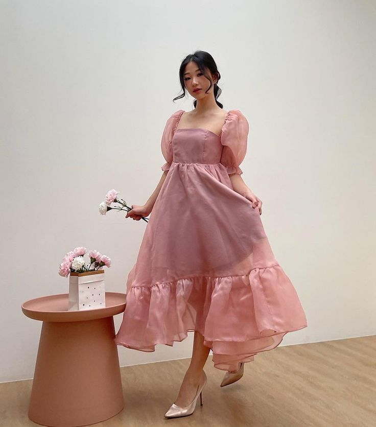 Blush Pink Baby Doll Puff Sleeves Dress, Pretty French Princess Dress, Simplepromdress Blush Pink Baby Doll Puff Sleeves Dress, Pretty French Princess Dress, Simplepromdress