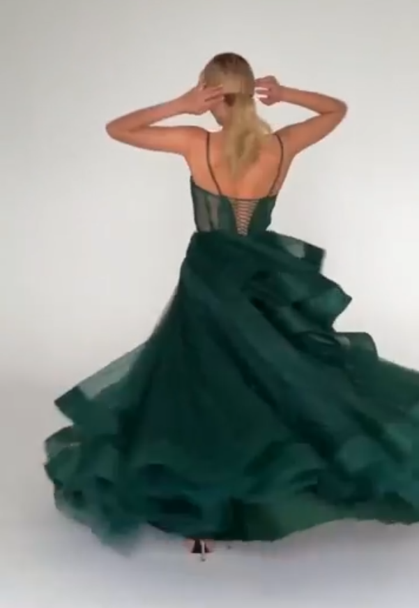 Sparkly Evening Dress Green Corset A-line Evening Gown Y6339