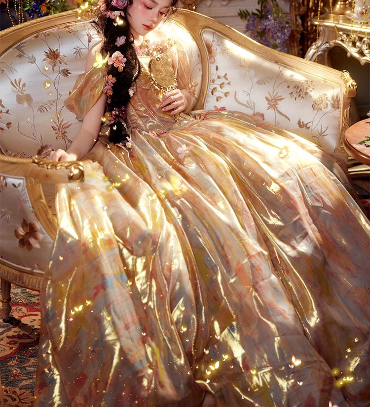 Gorgeous Gold Off The Shoulder Print Floral Long Party Dress Formal Prom Dress Y9365