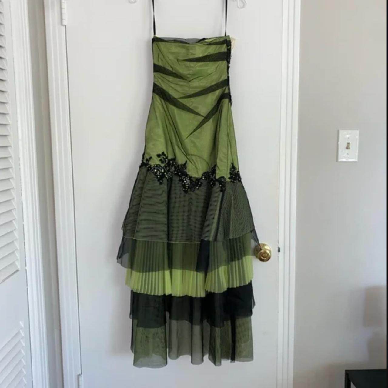 Vintage Strapless Green Tulle Sequin Appliques Long Birthday Party Dress Formal Prom Dress Y9717