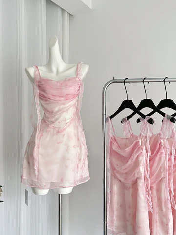Cute Floral Imprints Elegant Chiffon Pink Homecoming Dress Cocktail Dress Y8818
