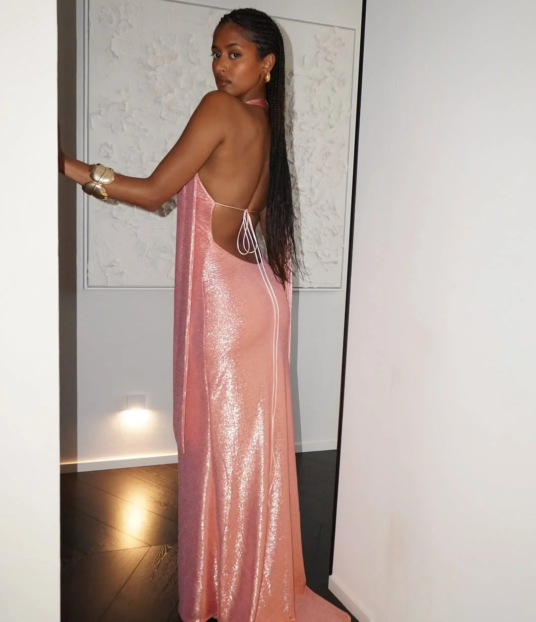 Sexy Deep V Halter Backless Evening Dress,Pink Satin Prom Dress Y8735
