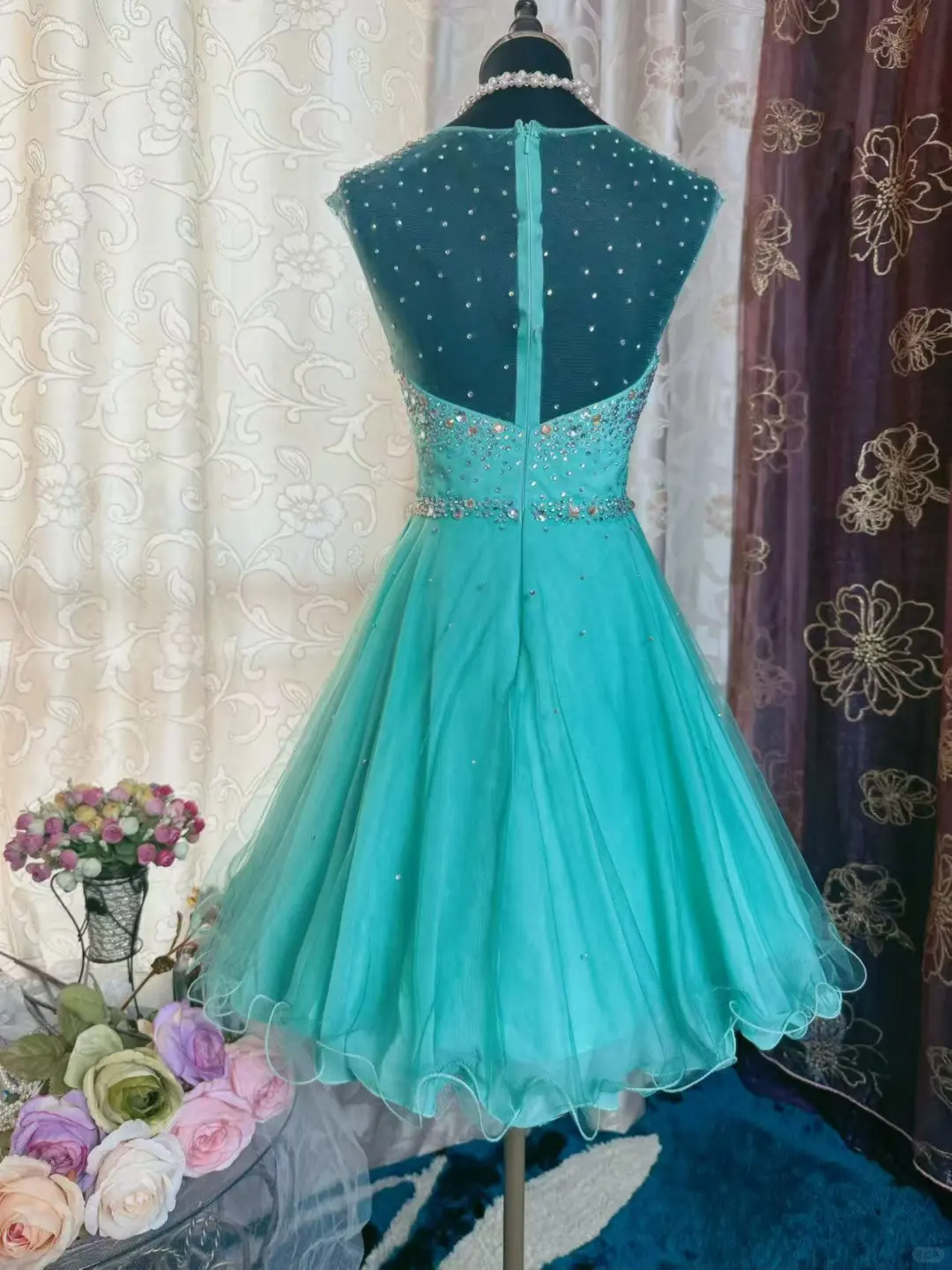 Gorgeous Green Tulle Beaded A Line Short Homecoming Dress Formal Birthday Outfits Y9471