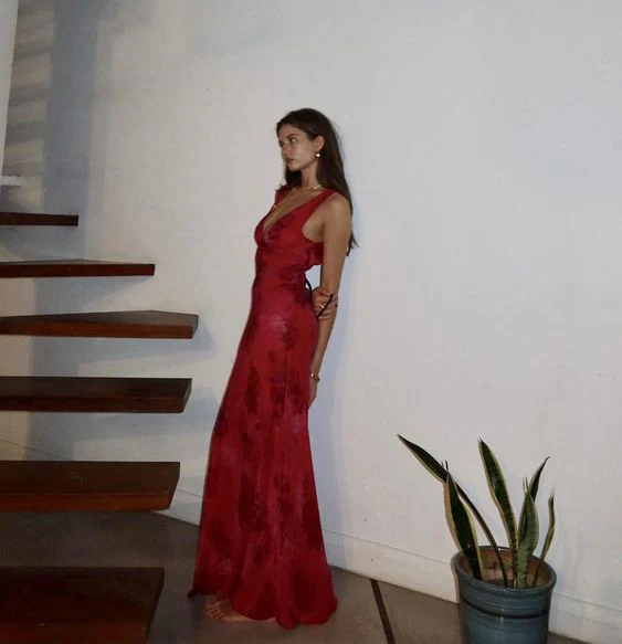 Chic Deep V Neck Sheath Prom Dress,Summer Beach Dress Y4606