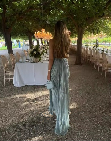 Spaghetti Straps Blue Tulle Pleated Evening Dress,Elegant Prom Dress Y8195