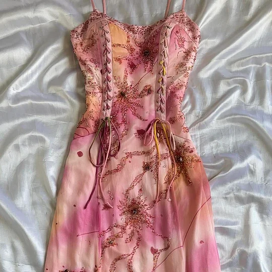 Classy Pink Chiffon Beaded Long Prom Gown Formal Evening Dress Y9742