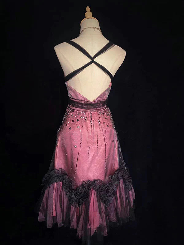 Vintage Spaghetti Strap Short A-Line Homecoming Dress Backless Beaded Cocktail Dress Y8913