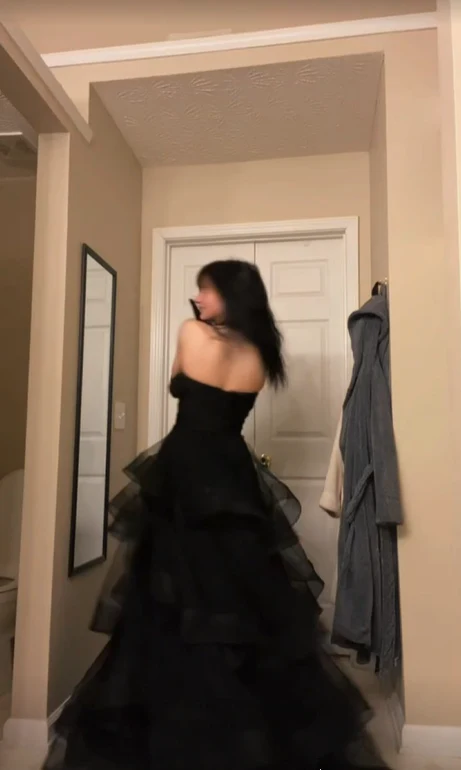 Sweetheart Black Rufflue Long Prom Evening Dress Y1624