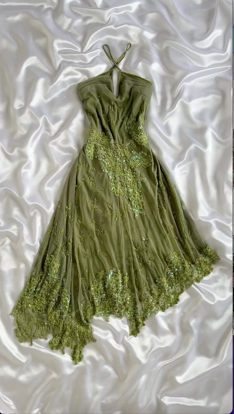 Unique Green Lace Chiffon Sequins Beaded Prom Dress Formal Evening Dress Y8308