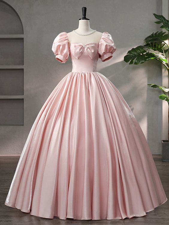 Beautiful Pink Scoop Neck Satin Floor Length Prom Dress, A-Line Short Simplepromdress Beautiful Pink Scoop Neck Satin Floor Length Prom Dress, A-Line Short Simplepromdress