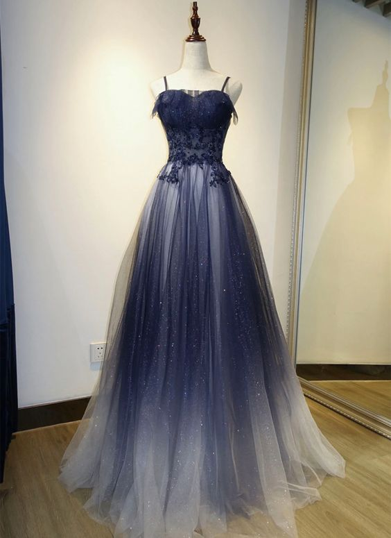 Lovely Gradient A-line Tulle Long Formal Dress, Floor Length Prom Dres Simplepromdress Lovely Gradient A-line Tulle Long Formal Dress, Floor Length Prom Dres Simplepromdress