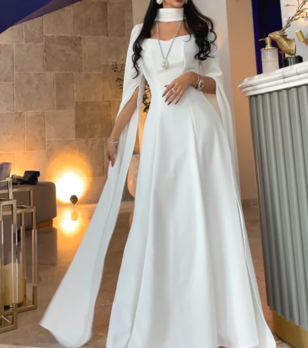 Elegant High Neck Sweetheart Neckline Floor Length Black Crepe Long Evening Dress Y4853