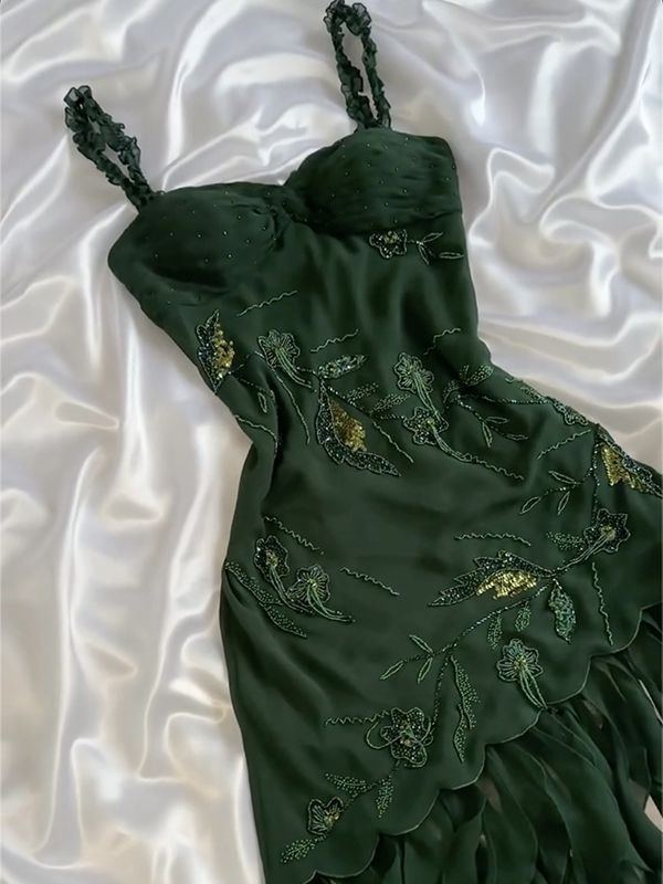 Vintage Green Chiffon Beaded Short Homecoming Dress Formal Birthday Outfits Y9724