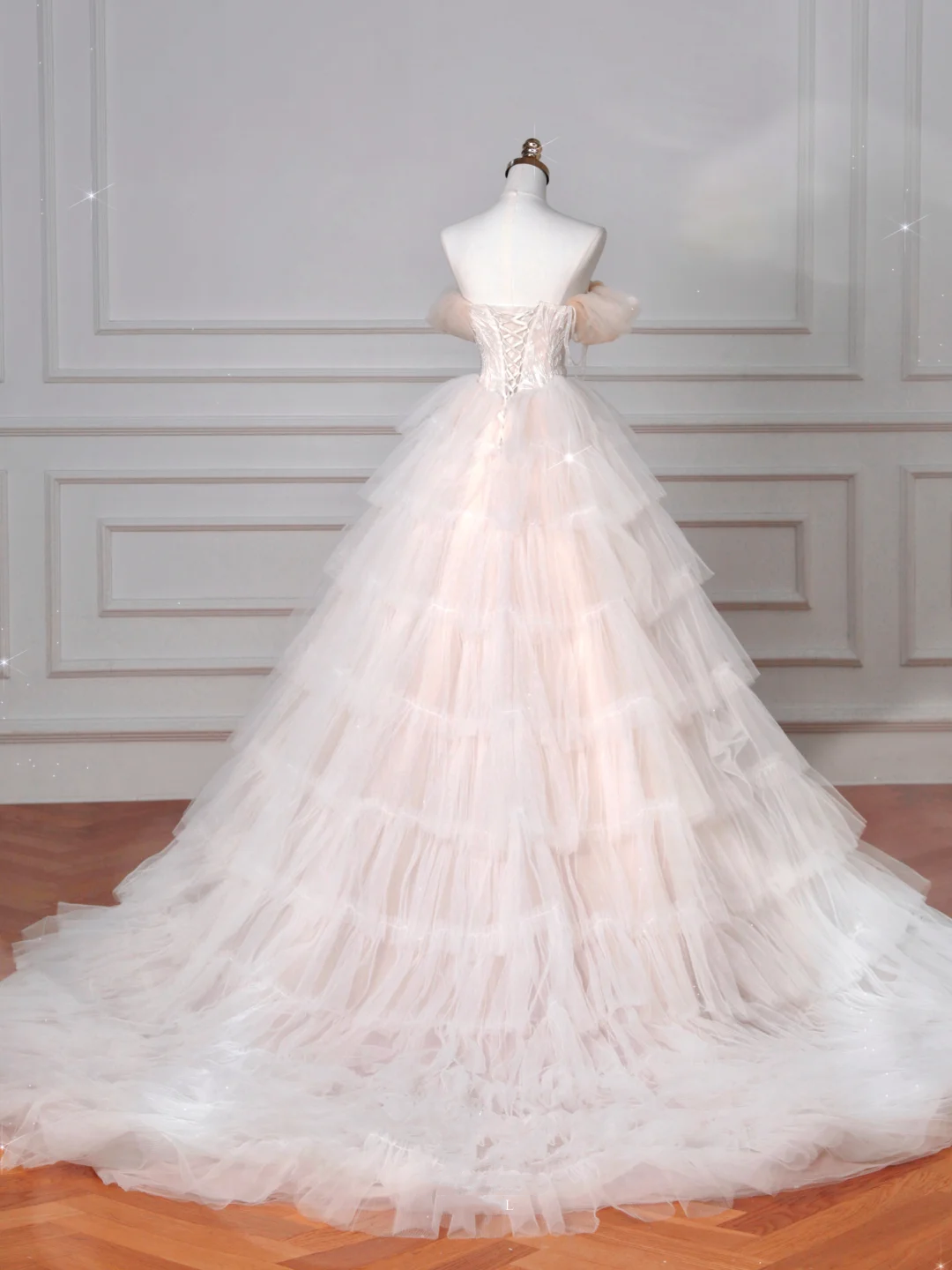 Classy Light Pink Tulle ALine Wedding Dress,Formal Prom Evening Dress Y8623